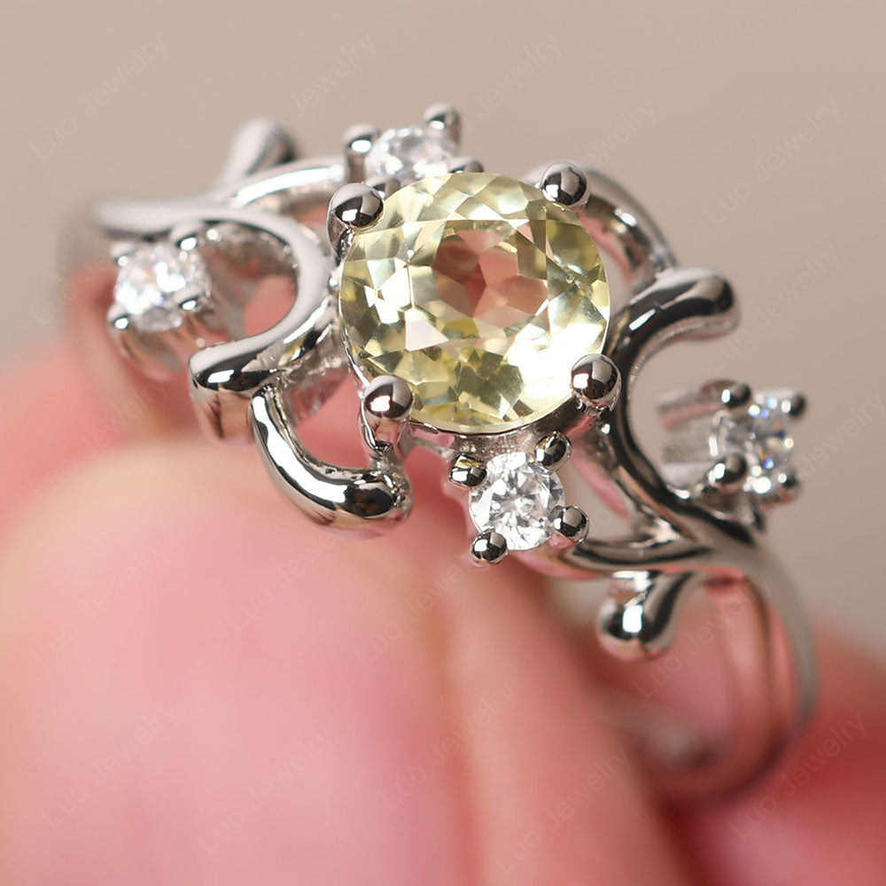 Lemon Quartz Cluster Engagement Ring Silver - LUO Jewelry