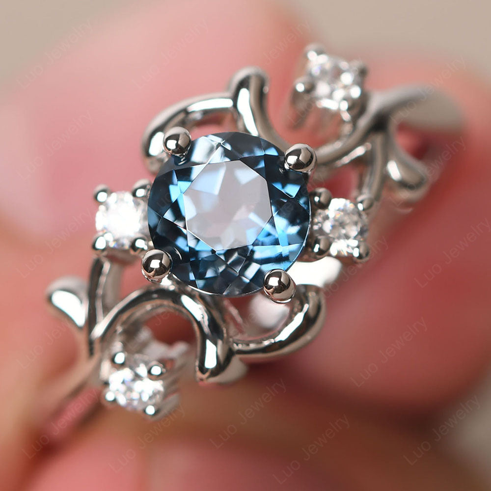 London Blue Topaz Cluster Engagement Ring Silver - LUO Jewelry