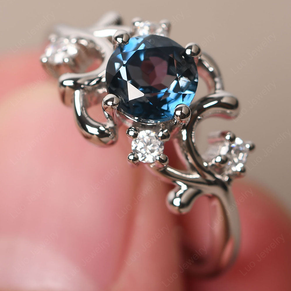 London Blue Topaz Cluster Engagement Ring Silver - LUO Jewelry