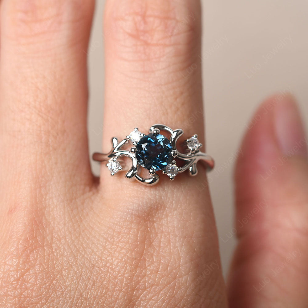 London Blue Topaz Cluster Engagement Ring Silver - LUO Jewelry