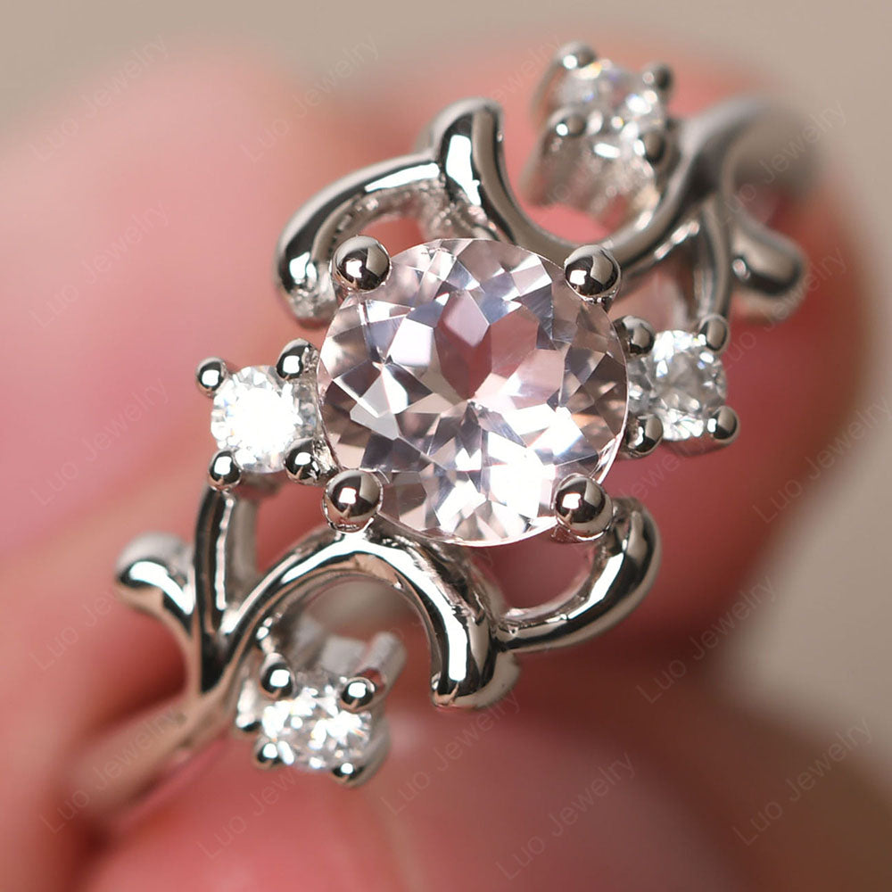 Morganite Cluster Engagement Ring Silver - LUO Jewelry