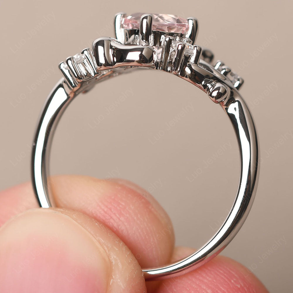 Morganite Cluster Engagement Ring Silver - LUO Jewelry