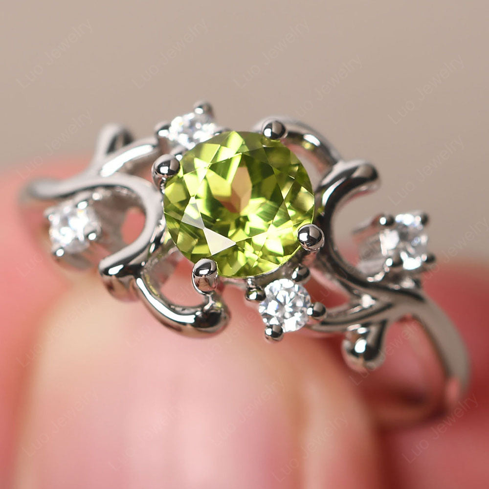 Peridot Cluster Engagement Ring Silver - LUO Jewelry