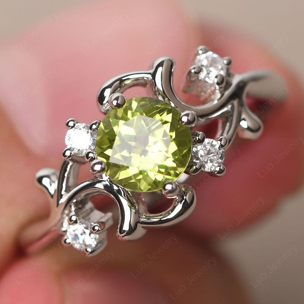 Peridot Cluster Engagement Ring Silver - LUO Jewelry