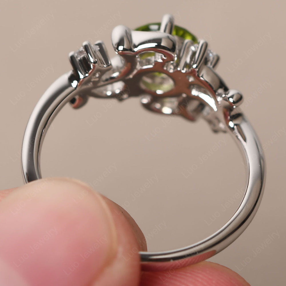 Peridot Cluster Engagement Ring Silver - LUO Jewelry