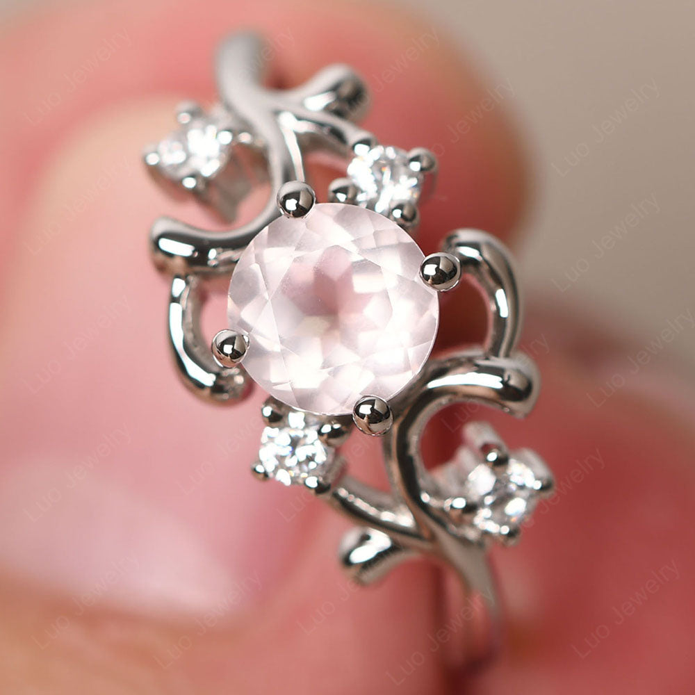 Rose Quartz Cluster Engagement Ring Silver - LUO Jewelry