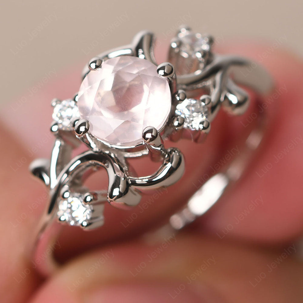 Rose Quartz Cluster Engagement Ring Silver - LUO Jewelry