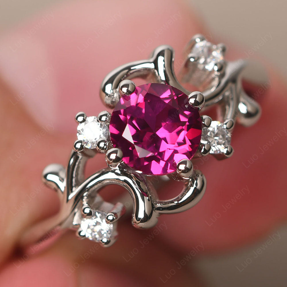 Ruby Cluster Engagement Ring Silver - LUO Jewelry