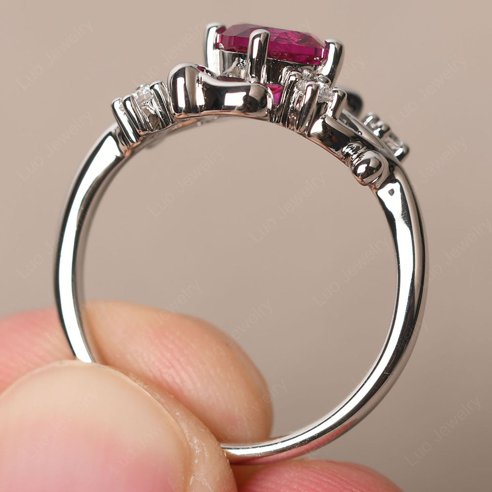 Ruby Cluster Engagement Ring Silver - LUO Jewelry