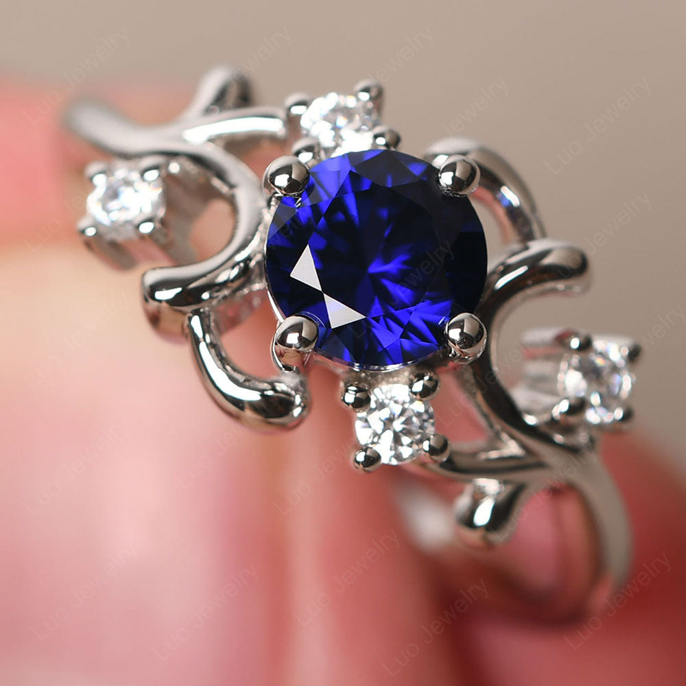 Lab Sapphire Cluster Engagement Ring Silver - LUO Jewelry