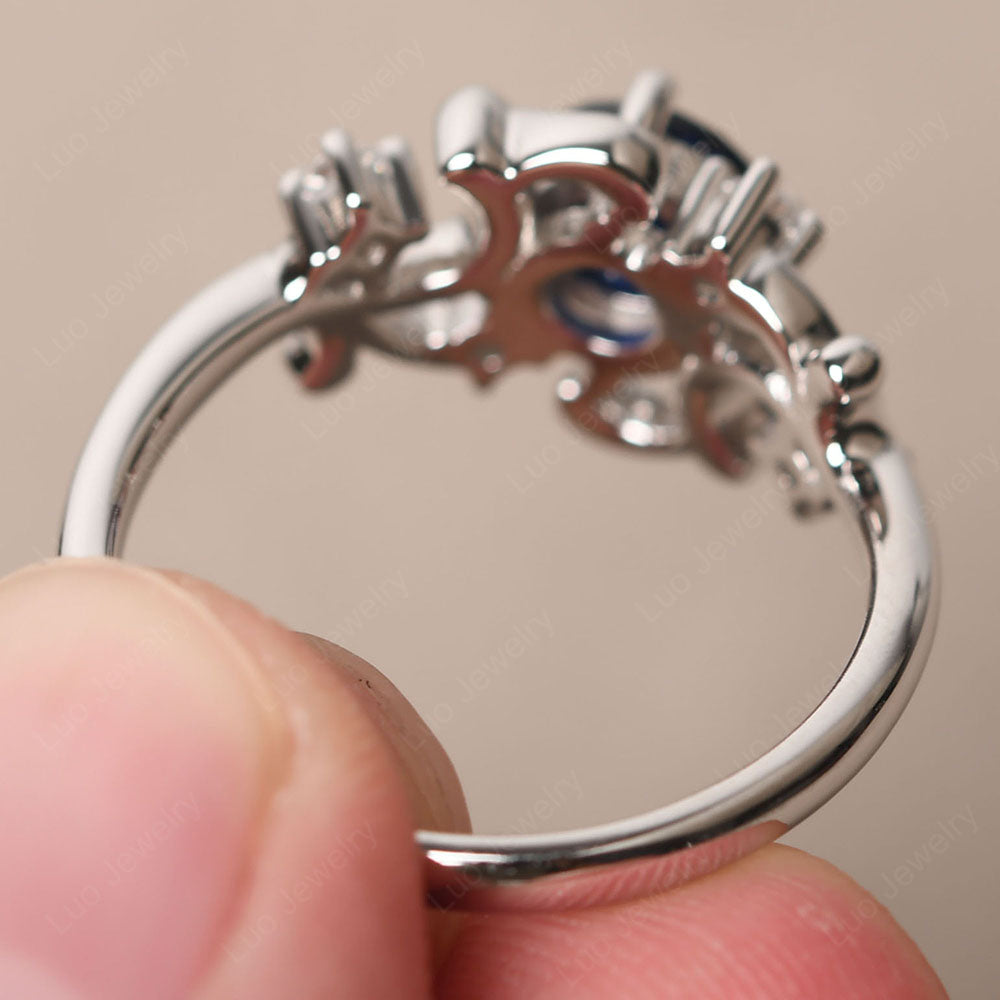 Lab Sapphire Cluster Engagement Ring Silver - LUO Jewelry