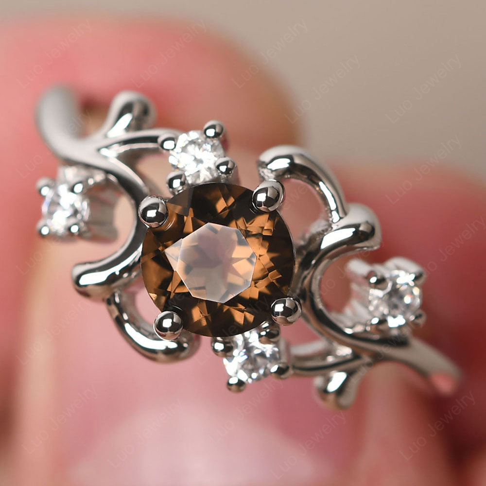 Smoky Quartz  Cluster Engagement Ring Silver - LUO Jewelry