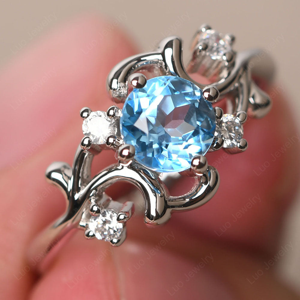 Swiss Blue Topaz Cluster Engagement Ring Silver - LUO Jewelry