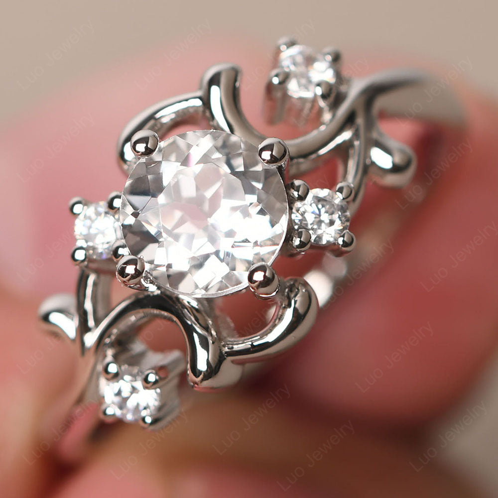 White Topaz Cluster Engagement Ring Silver - LUO Jewelry