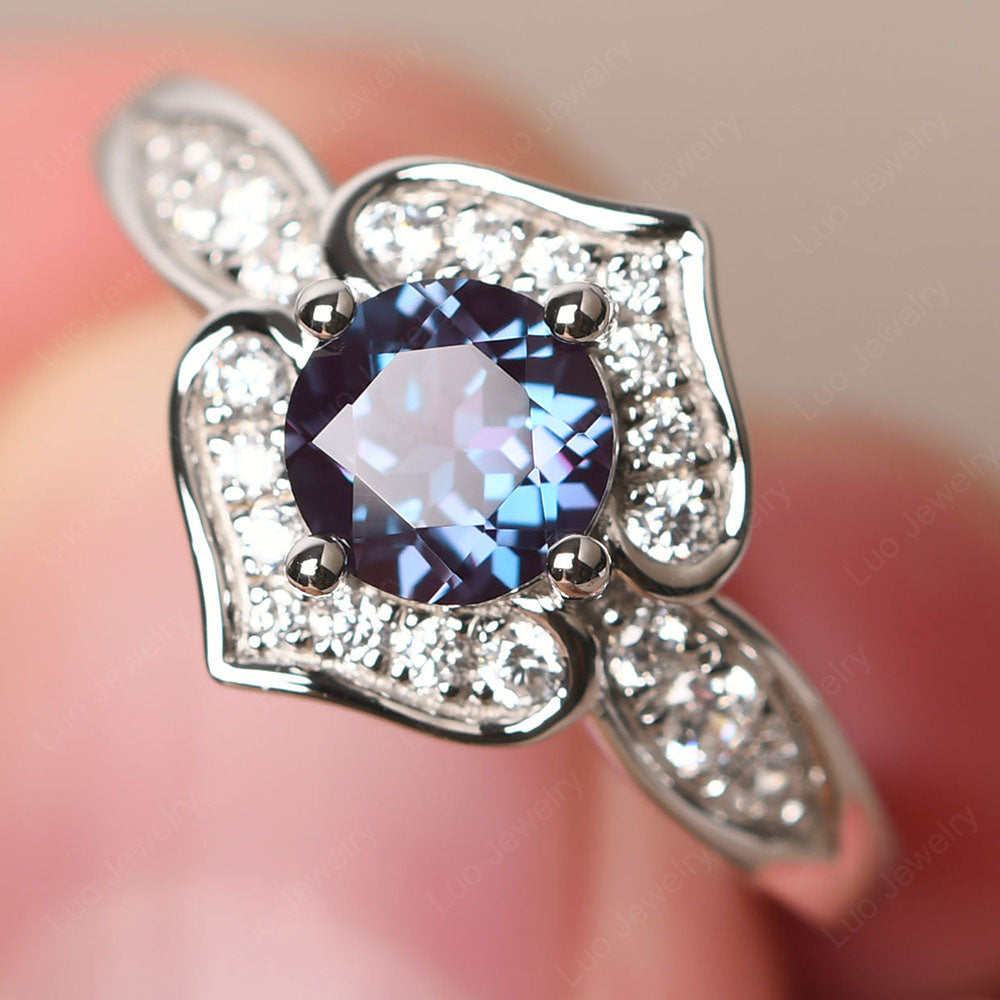 Round Cut Alexandrite Dainty Engagement Ring - LUO Jewelry