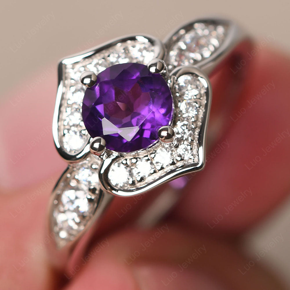 Round Cut Amethyst Dainty Engagement Ring - LUO Jewelry