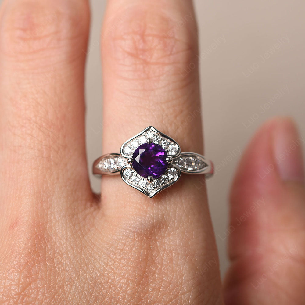 Round Cut Amethyst Dainty Engagement Ring - LUO Jewelry