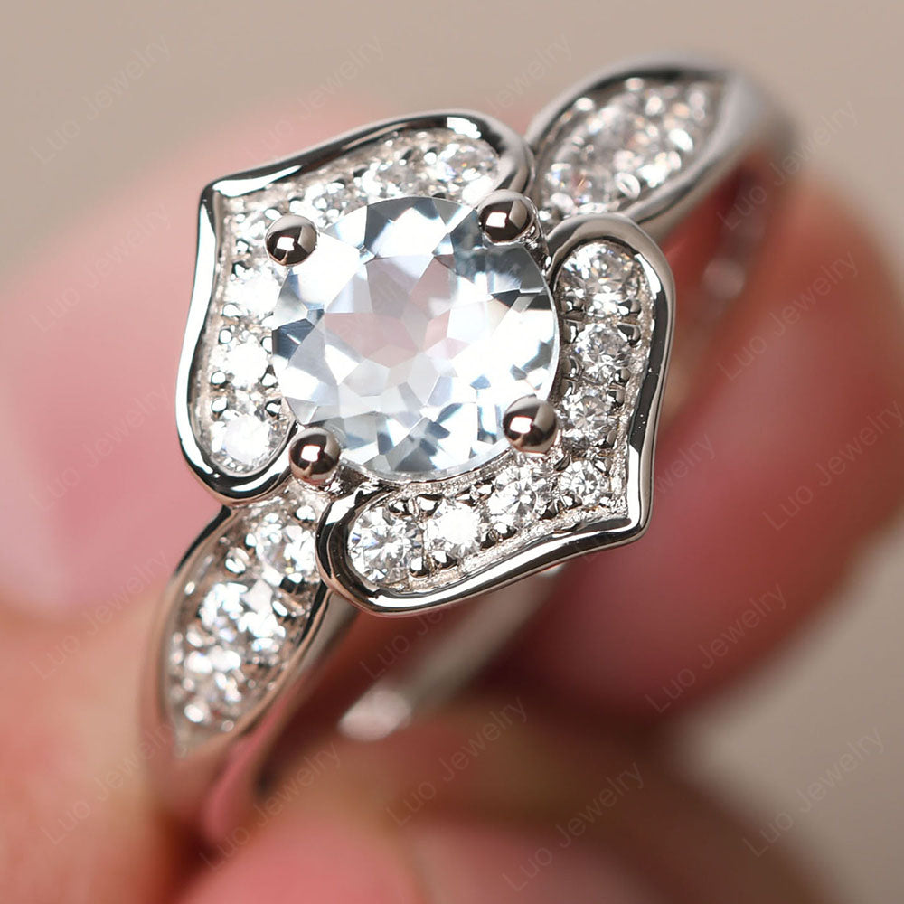 Round Cut Aquamarine Dainty Engagement Ring - LUO Jewelry