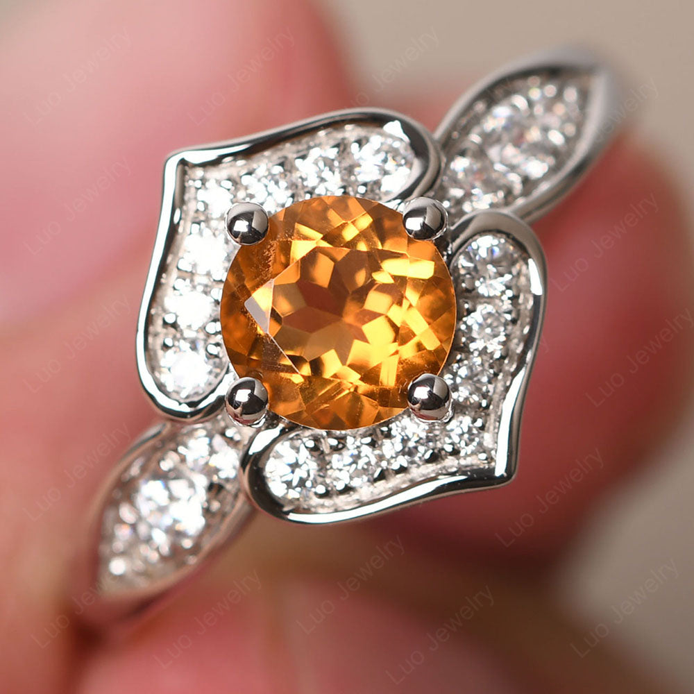 Round Cut Citrine Dainty Engagement Ring - LUO Jewelry