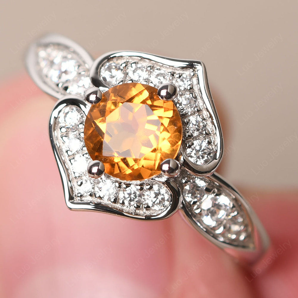 Round Cut Citrine Dainty Engagement Ring - LUO Jewelry