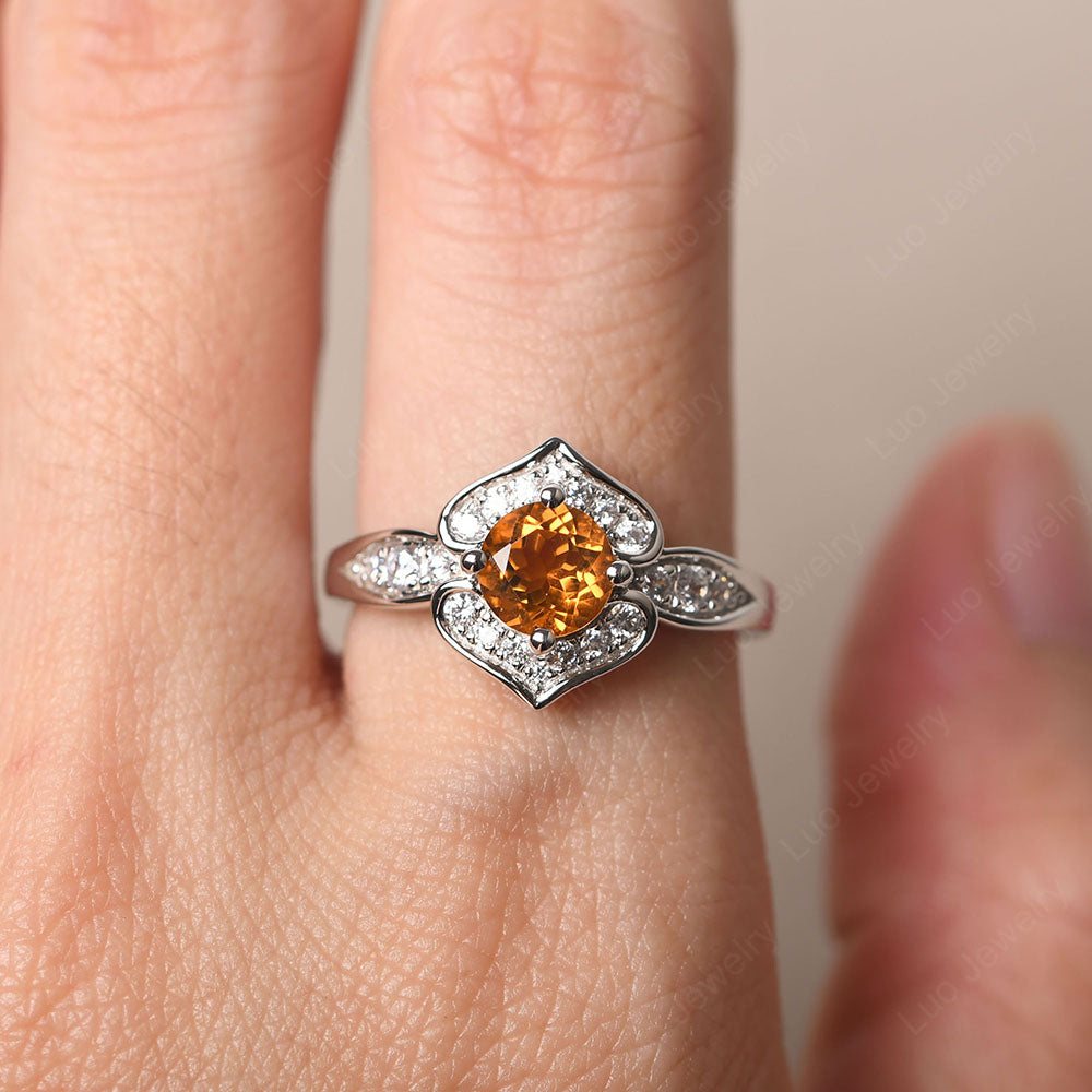 Round Cut Citrine Dainty Engagement Ring - LUO Jewelry