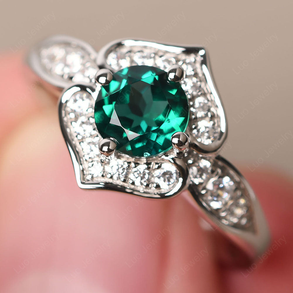 Round Cut Emerald Dainty Engagement Ring - LUO Jewelry
