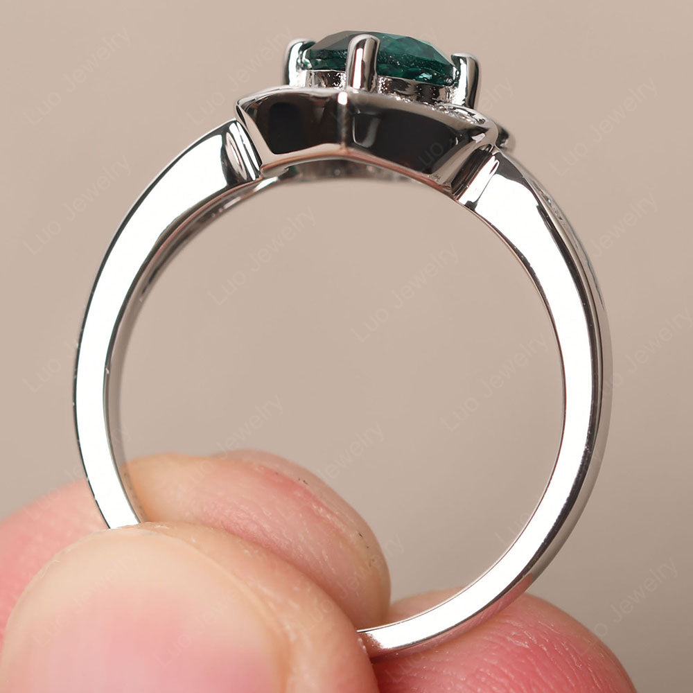 Round Cut Emerald Dainty Engagement Ring - LUO Jewelry