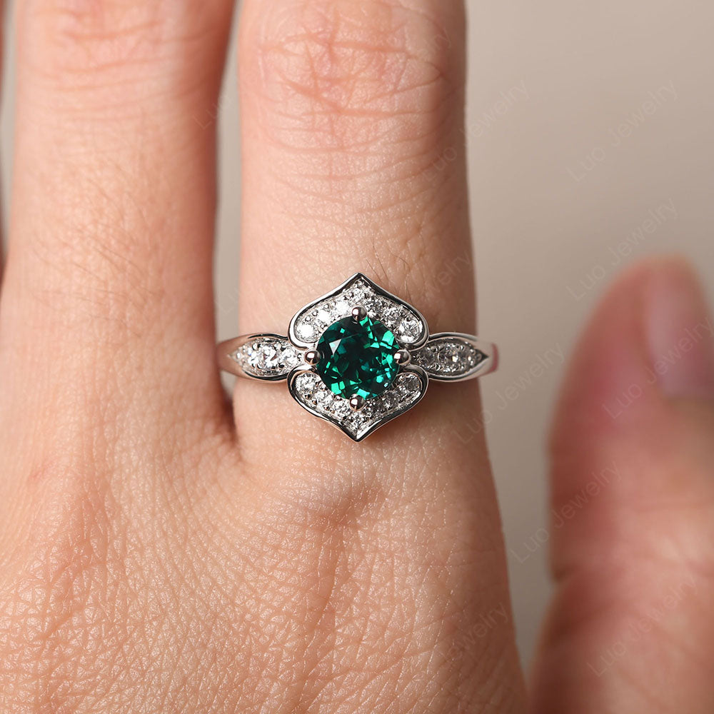 Round Cut Emerald Dainty Engagement Ring - LUO Jewelry