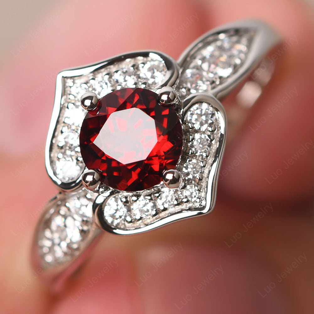 Round Cut Garnet Dainty Engagement Ring - LUO Jewelry