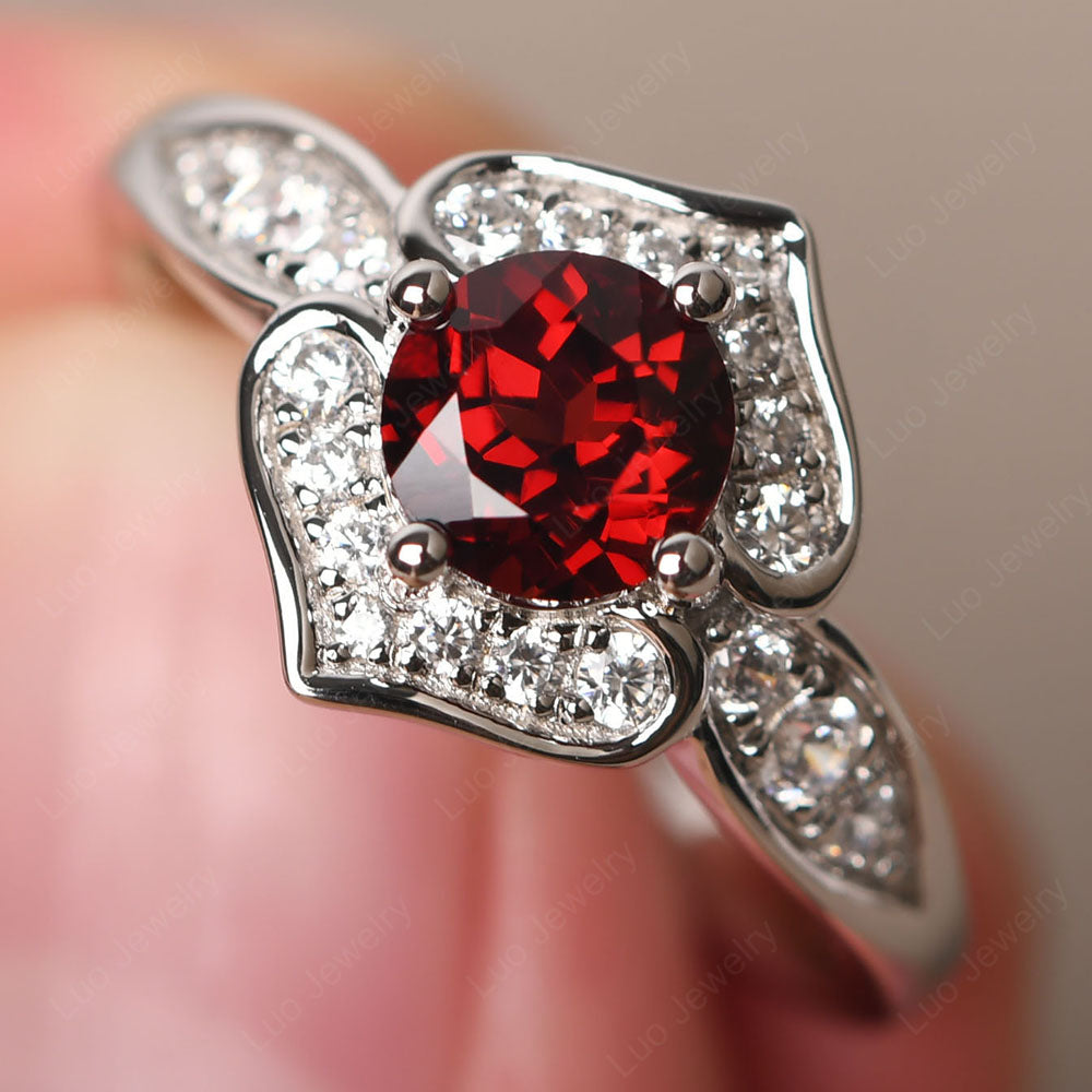 Round Cut Garnet Dainty Engagement Ring - LUO Jewelry