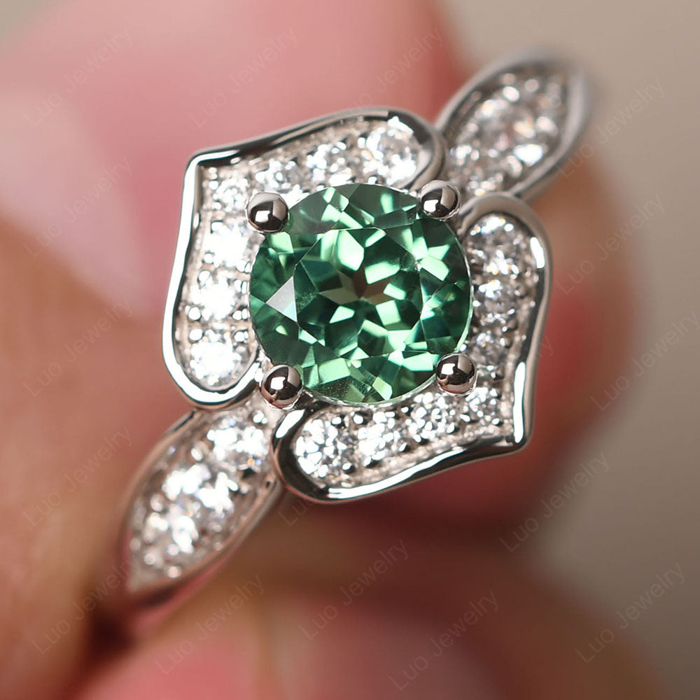 Round Cut Green Sapphire Dainty Engagement Ring - LUO Jewelry