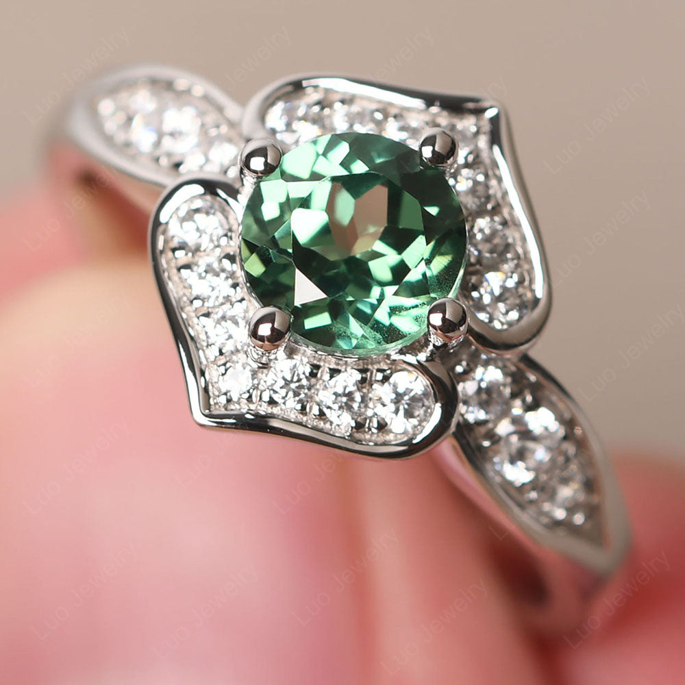 Round Cut Green Sapphire Dainty Engagement Ring - LUO Jewelry