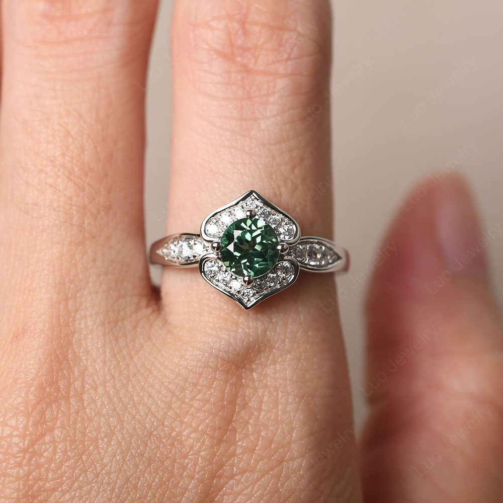 Round Cut Green Sapphire Dainty Engagement Ring - LUO Jewelry