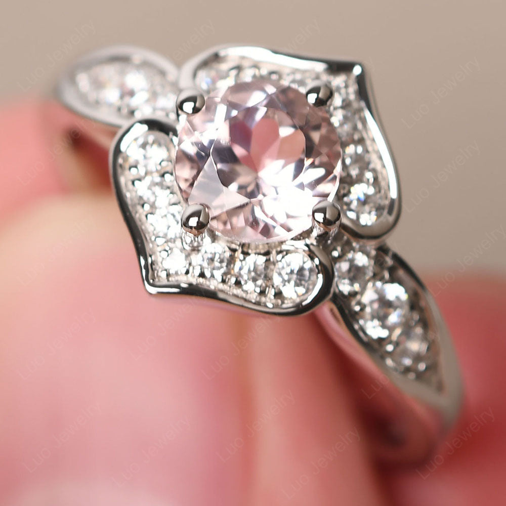 Round Cut Morganite Dainty Engagement Ring - LUO Jewelry