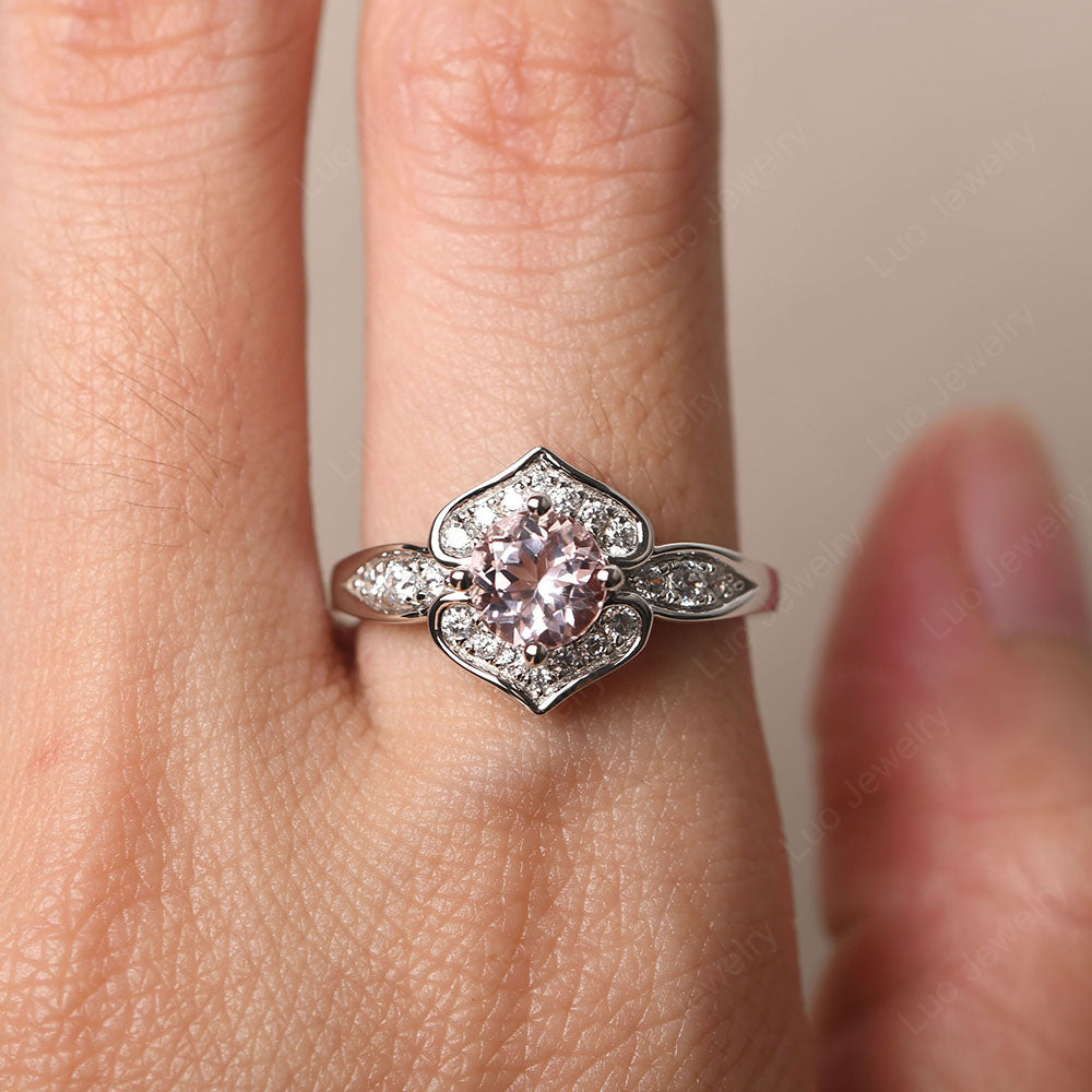 Round Cut Morganite Dainty Engagement Ring - LUO Jewelry