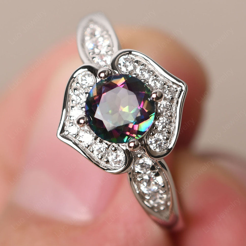 Round Cut Mystic Topaz Dainty Engagement Ring - LUO Jewelry