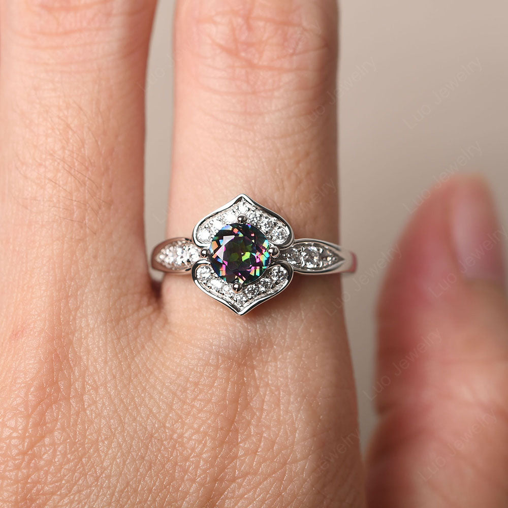 Round Cut Mystic Topaz Dainty Engagement Ring - LUO Jewelry