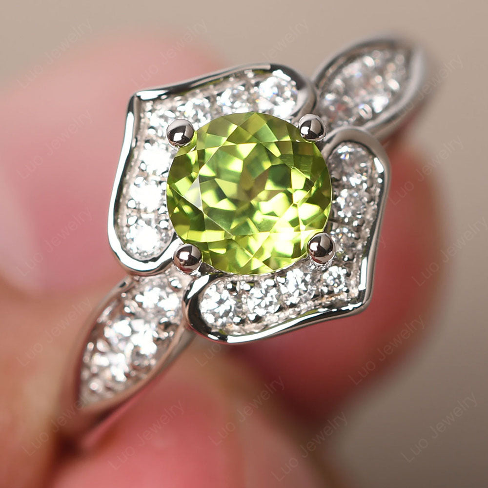 Round Cut Peridot Dainty Engagement Ring - LUO Jewelry