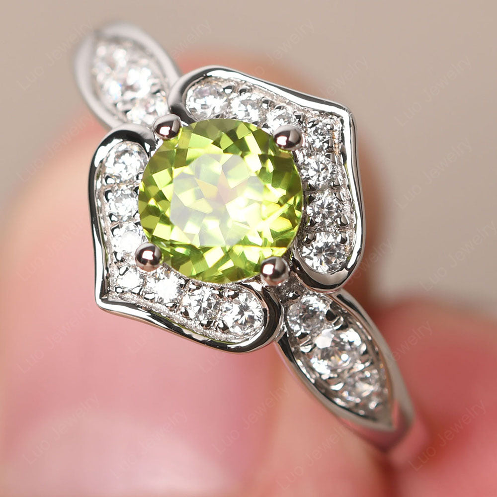 Round Cut Peridot Dainty Engagement Ring - LUO Jewelry