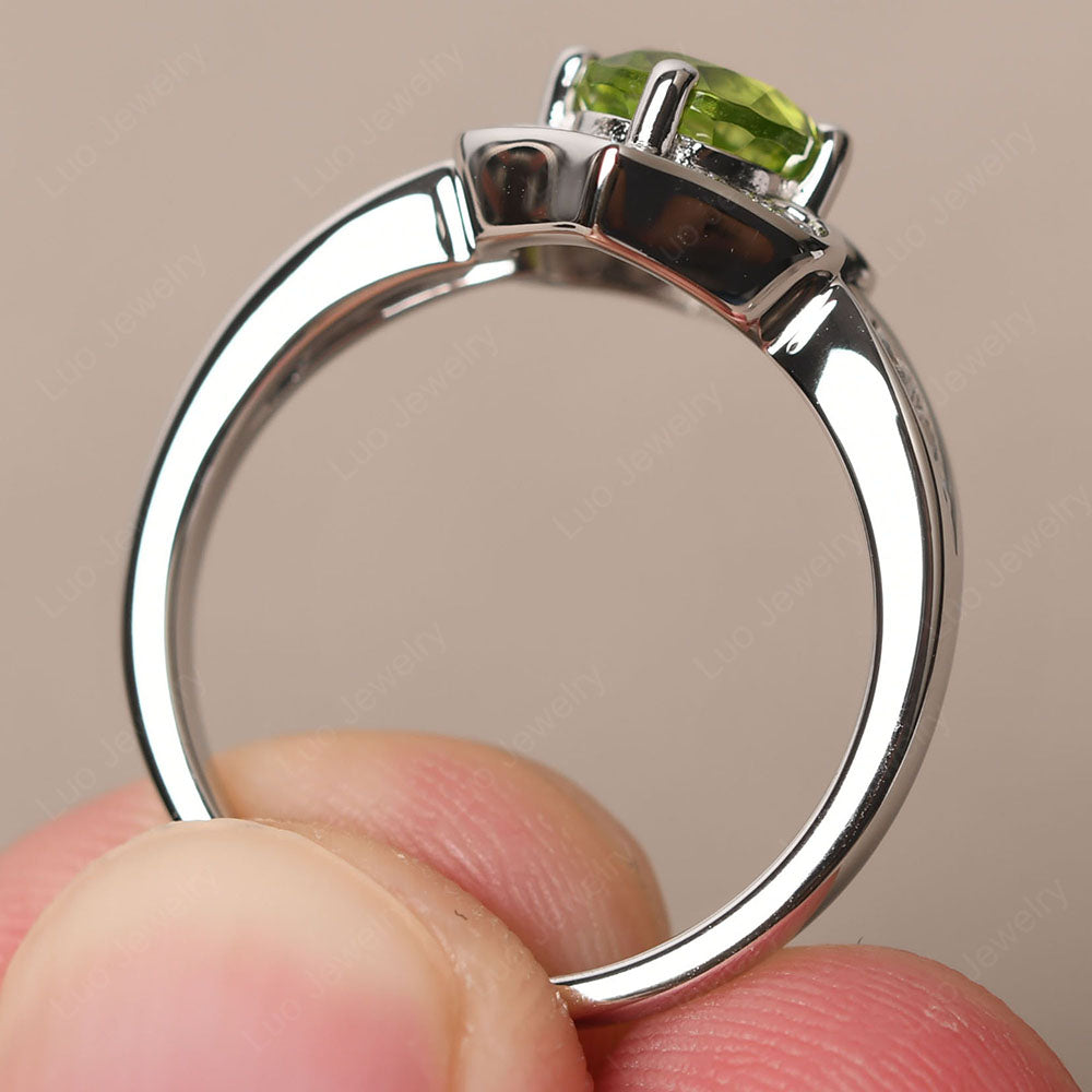 Round Cut Peridot Dainty Engagement Ring - LUO Jewelry