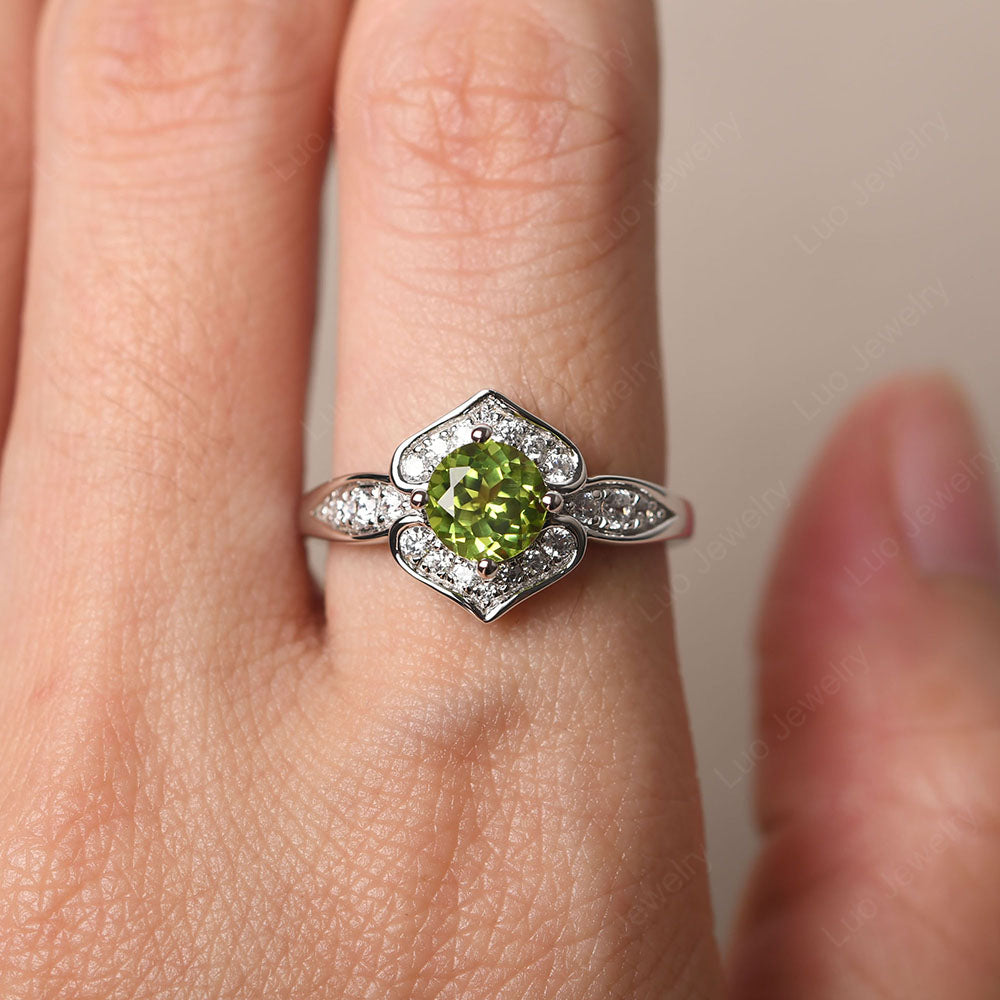 Round Cut Peridot Dainty Engagement Ring - LUO Jewelry