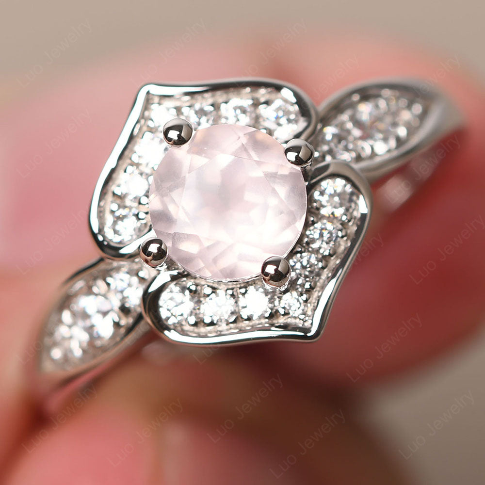 Round Cut Rose Quartz Dainty Engagement Ring - LUO Jewelry