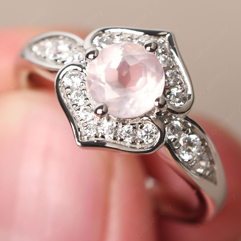 Round Cut Rose Quartz Dainty Engagement Ring - LUO Jewelry
