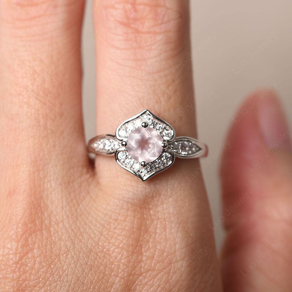 Round Cut Rose Quartz Dainty Engagement Ring - LUO Jewelry