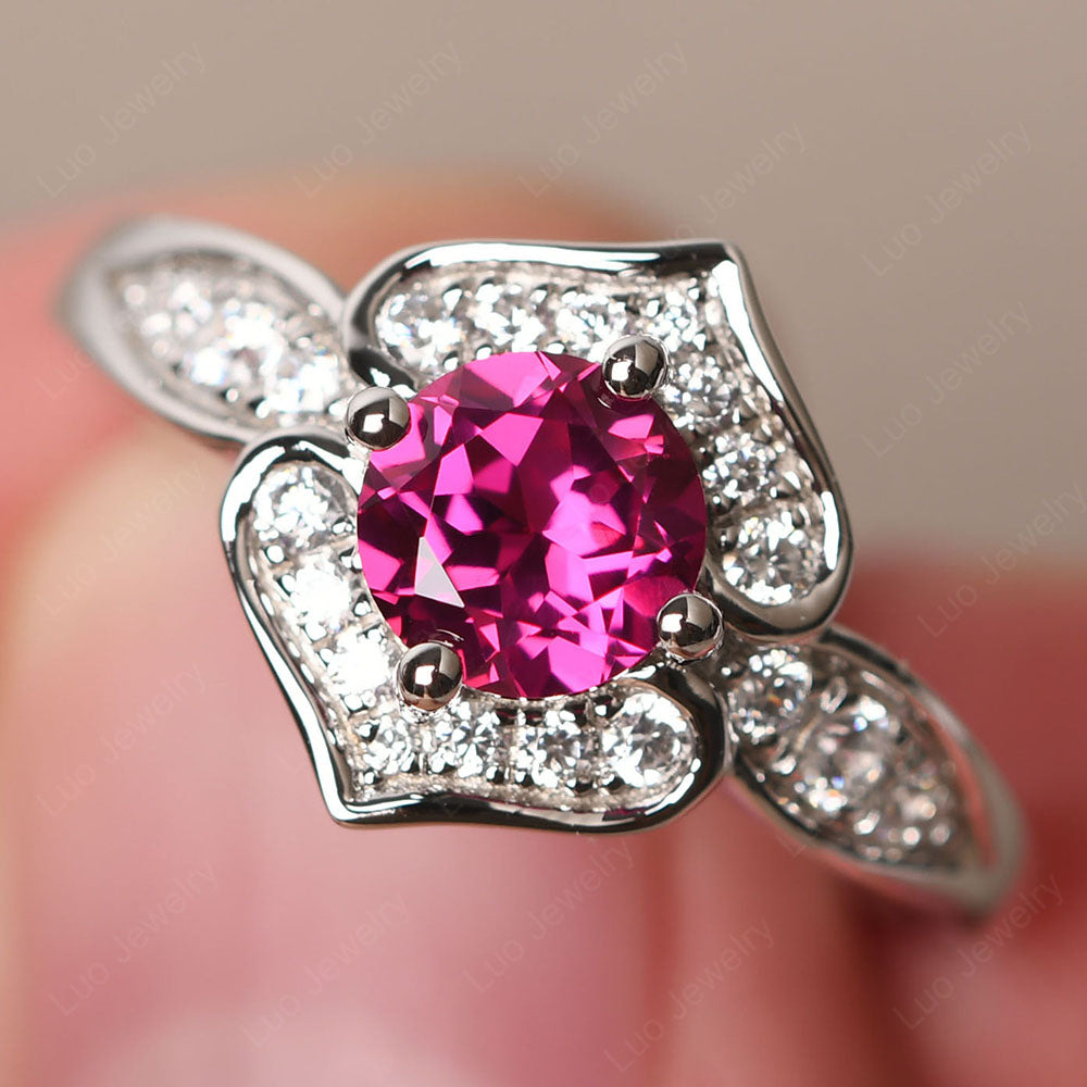 Round Cut Ruby Dainty Engagement Ring - LUO Jewelry