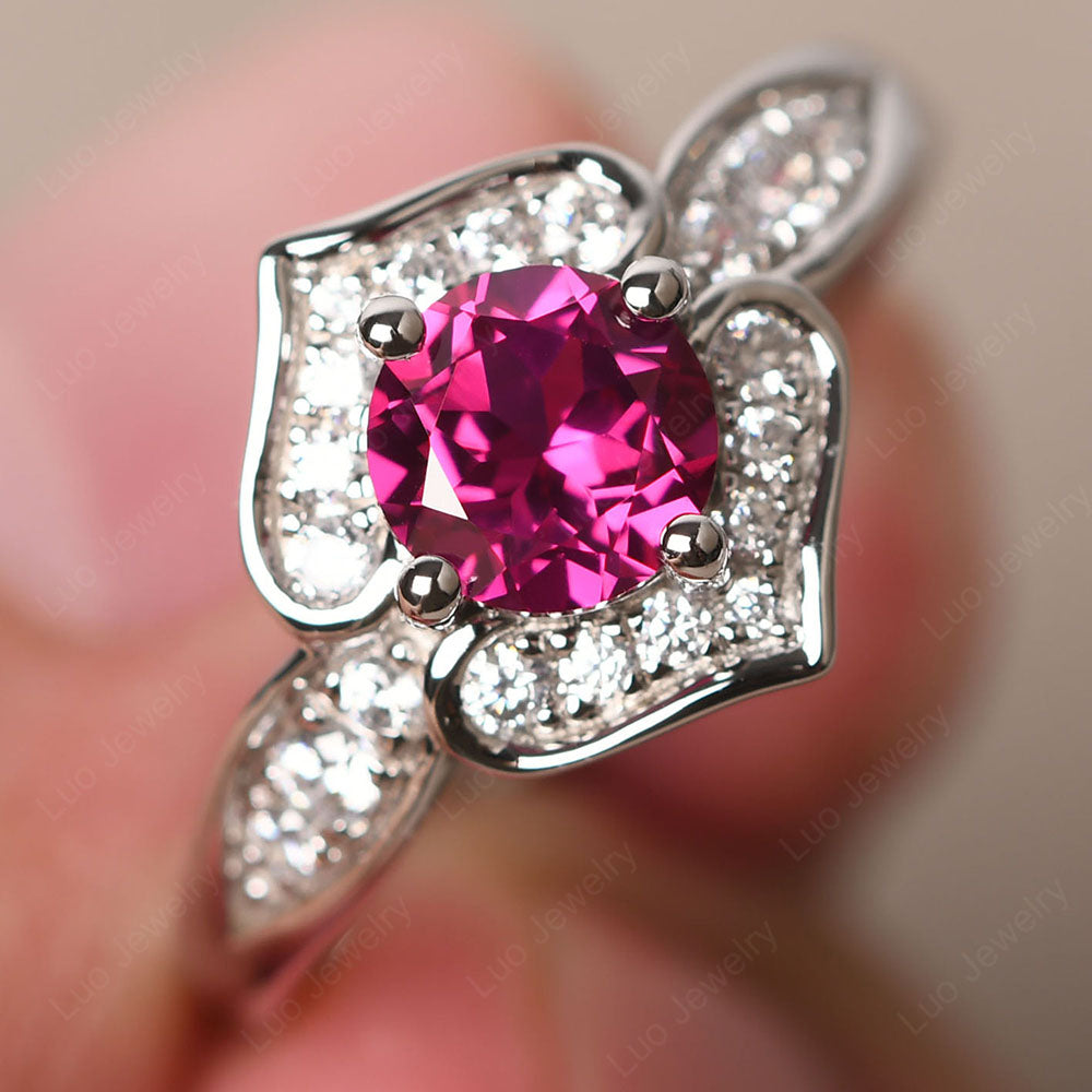 Round Cut Ruby Dainty Engagement Ring - LUO Jewelry