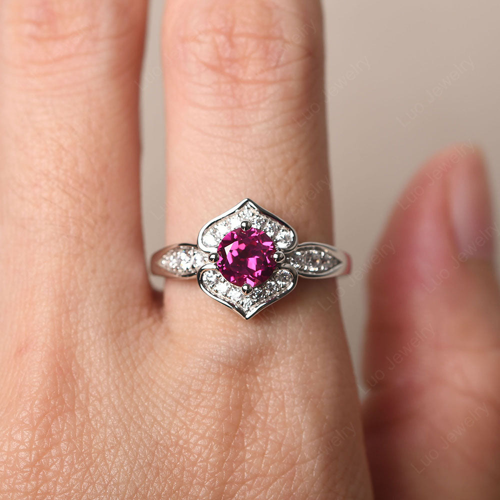 Round Cut Ruby Dainty Engagement Ring - LUO Jewelry