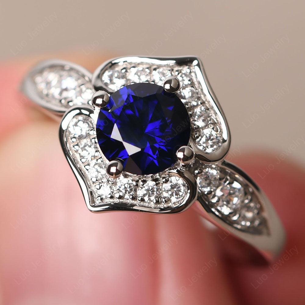 Round Cut Lab Sapphire Dainty Engagement Ring - LUO Jewelry