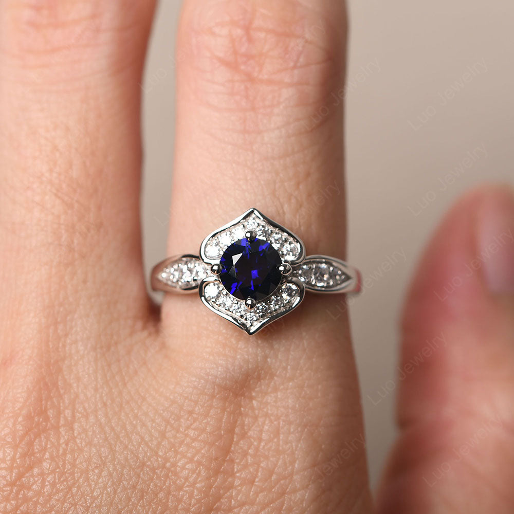 Round Cut Lab Sapphire Dainty Engagement Ring - LUO Jewelry