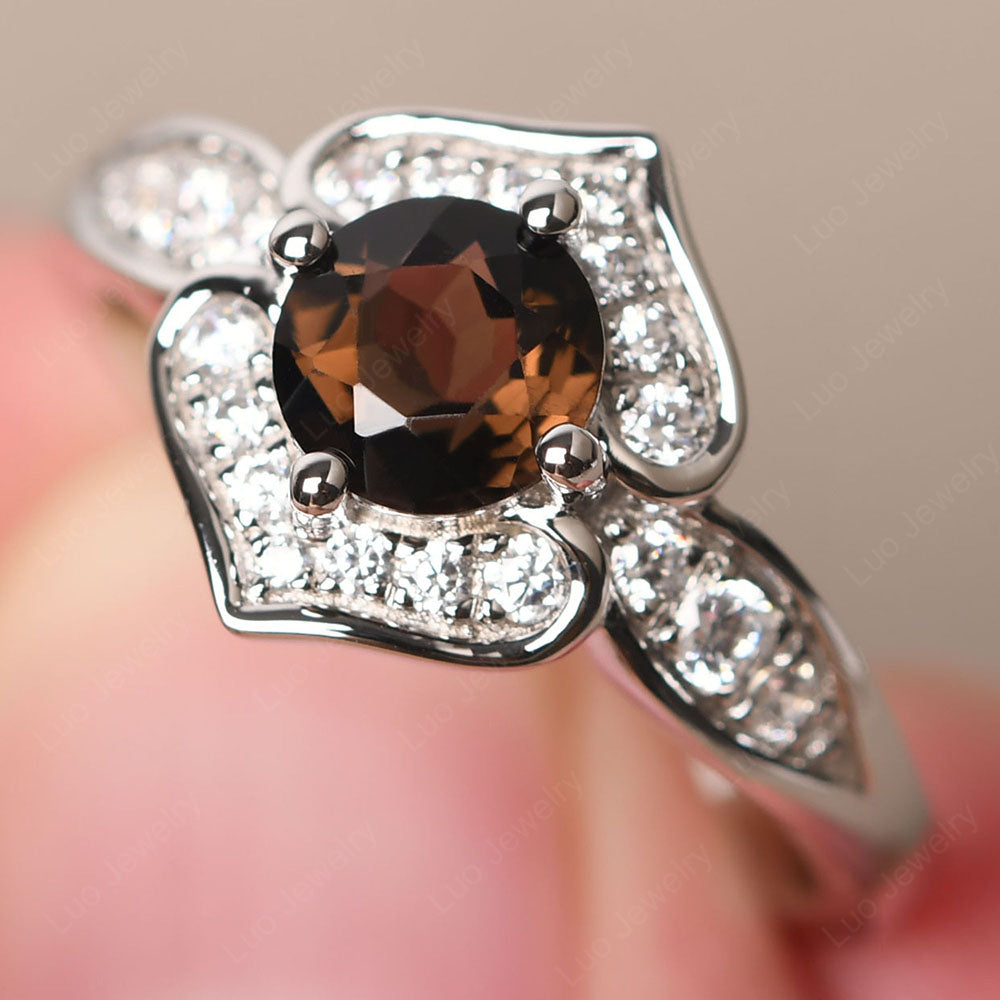 Round Cut Smoky Quartz  Dainty Engagement Ring - LUO Jewelry